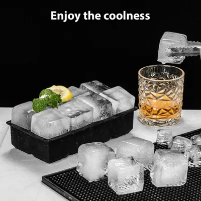 8-Cell Whiskey Silicone Ice Maker Ice Cube Tray Mold Large Mold Giant Square Black