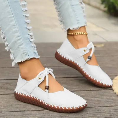 Retro Small Leather Shoes Round Toe Lightweight Soft Sole Casual Single Shoes for Women