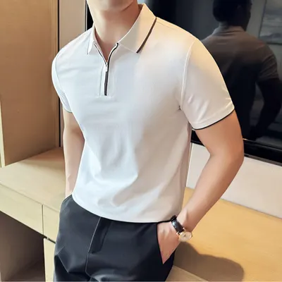 5a Antibacterial Mens Polo Shirt Short Sleeve Zipper And Lapel T-shirt