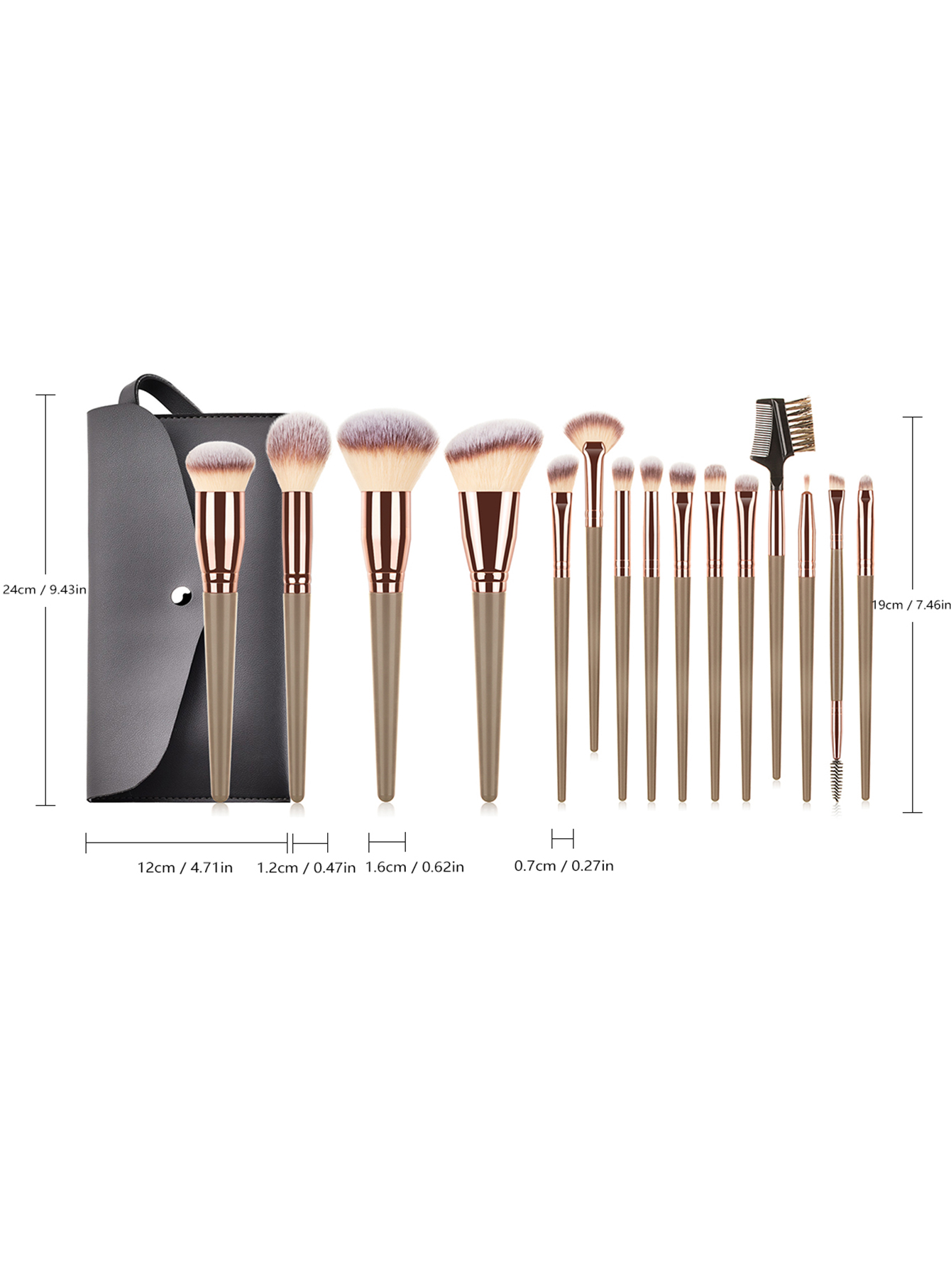 15 large brown makeup brush set + makeup brush bag