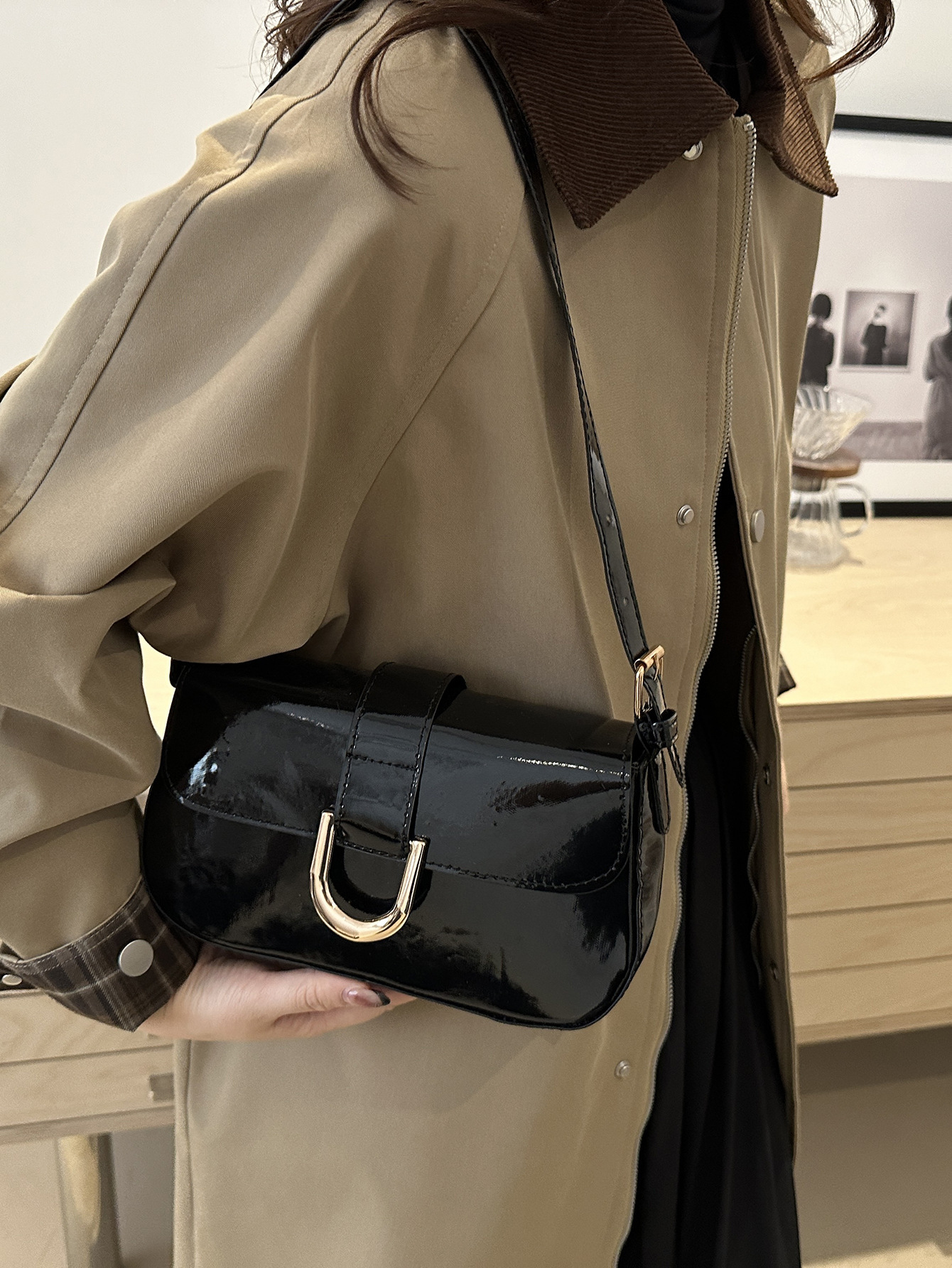 Высококлассная сумка для женщин, ретро винно-красная пряжка-подкова, модная сумка, сумка под мышкой, сумка-мессенджер через плечо