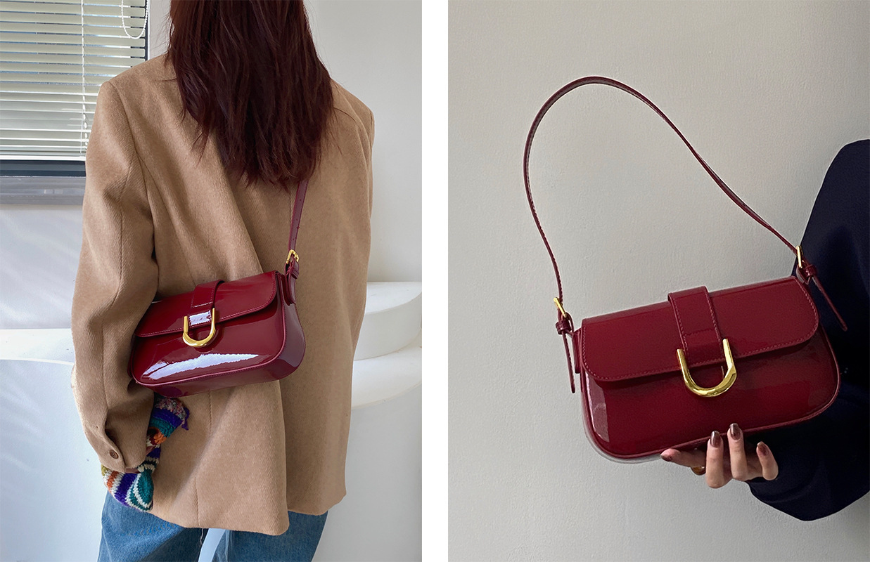 Высококлассная сумка для женщин, ретро винно-красная пряжка-подкова, модная сумка, сумка под мышкой, сумка-мессенджер через плечо